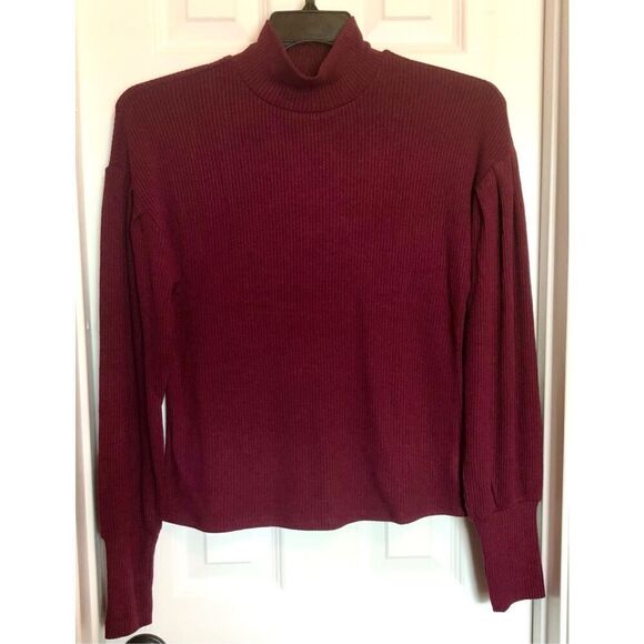 SANCTUARY - 🎉HP🎉NWT - L Sz S “Cozy Nights” Mock Neck Ribbed Top in Dark Cherry - Picture 13 of 14